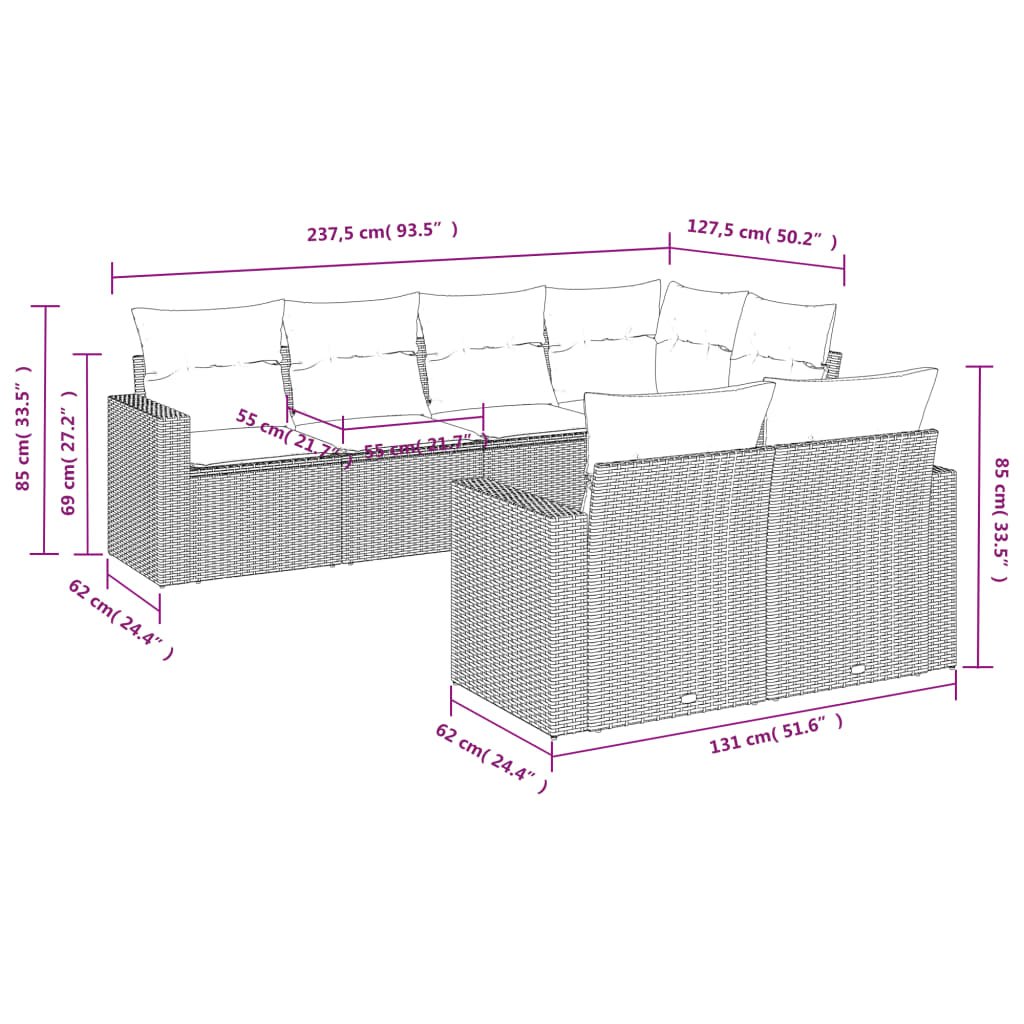 Set Divani da Giardino con Cuscini 7pz Nero Polyrattan 3219196