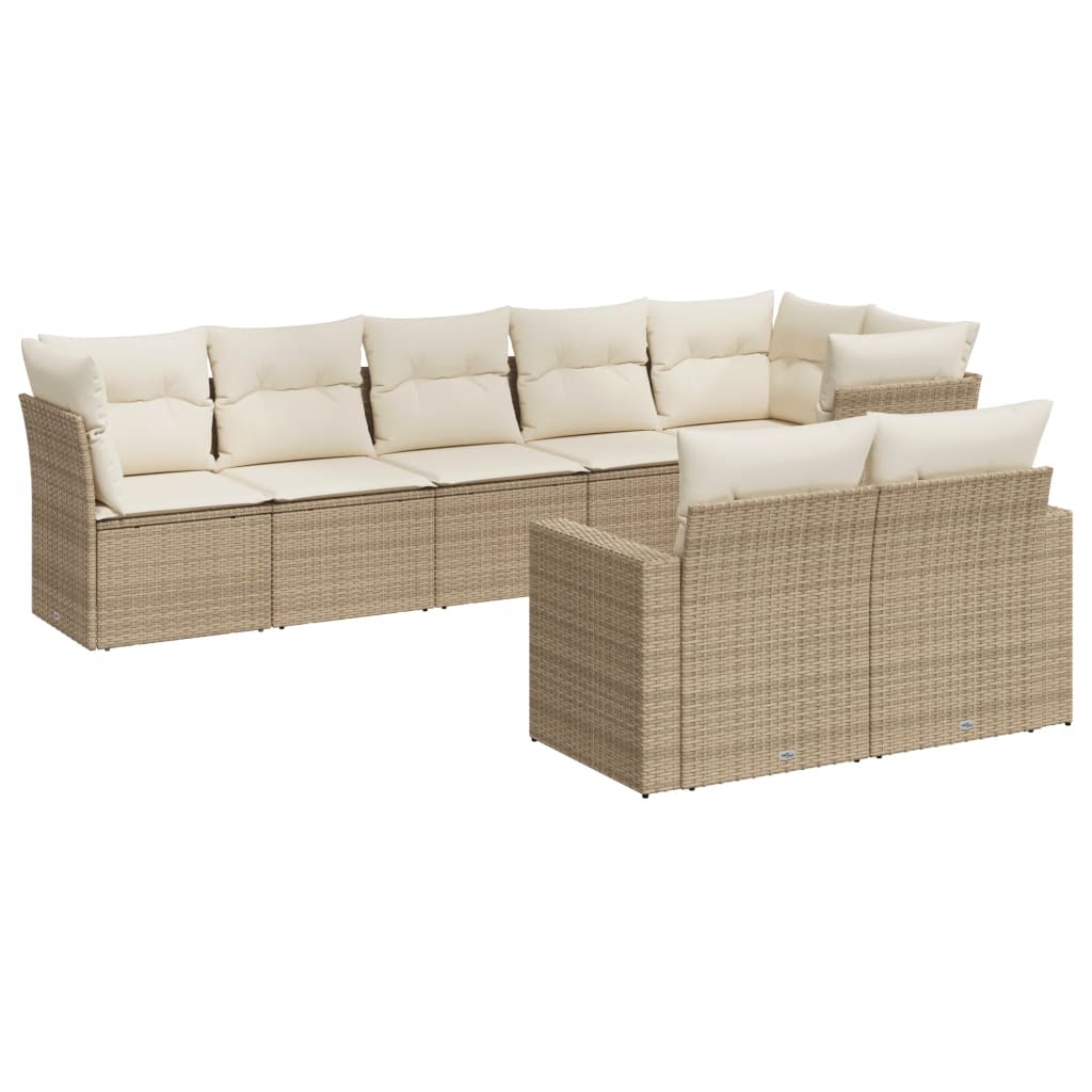 Set Divano da Giardino 8 pz con Cuscini Beige in Polyrattan 3219208