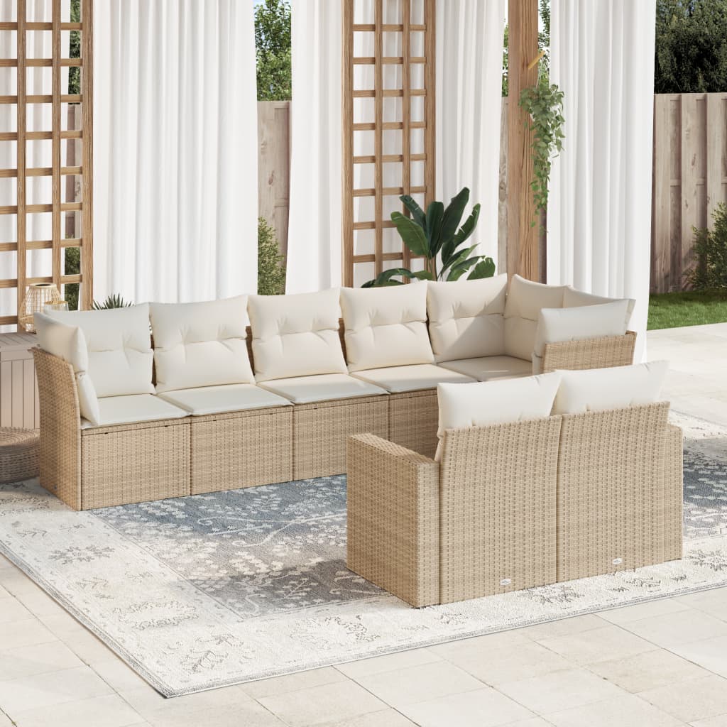 Set Divano da Giardino 8 pz con Cuscini Beige in Polyrattan 3219208