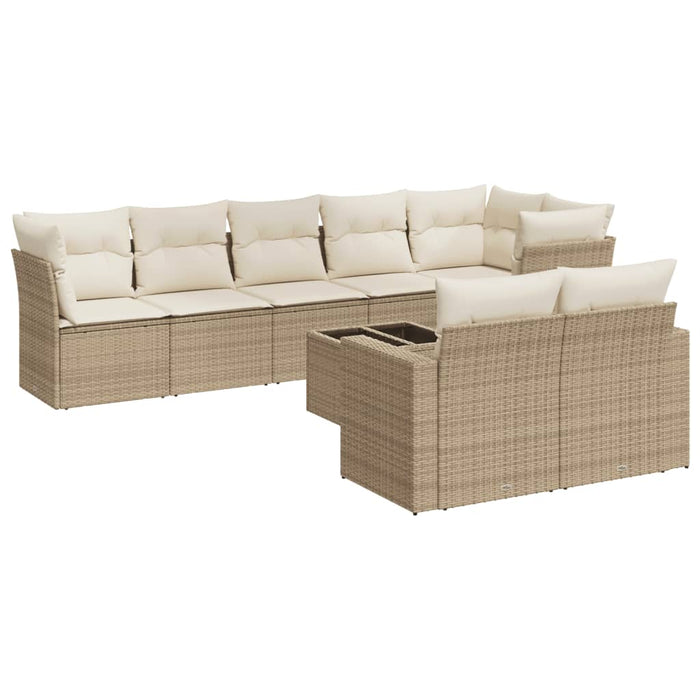 Set Divano da Giardino 9 pz con Cuscini Beige in Polyrattan 3219218