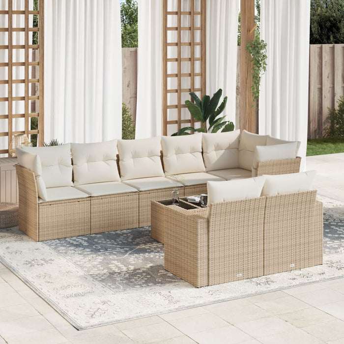 Set Divano da Giardino 9 pz con Cuscini Beige in Polyrattan 3219218