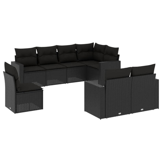 Set Divani da Giardino con Cuscini 8 pz Nero in Polyrattan 3219225