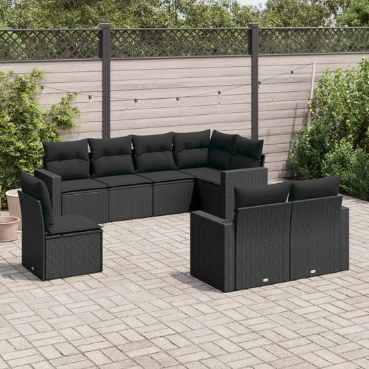 Set Divani da Giardino con Cuscini 8 pz Nero in Polyrattan 3219225