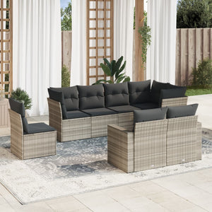 Set Divano da Giardino 8pz con Cuscini Grigio Chiaro Polyrattan 3219232