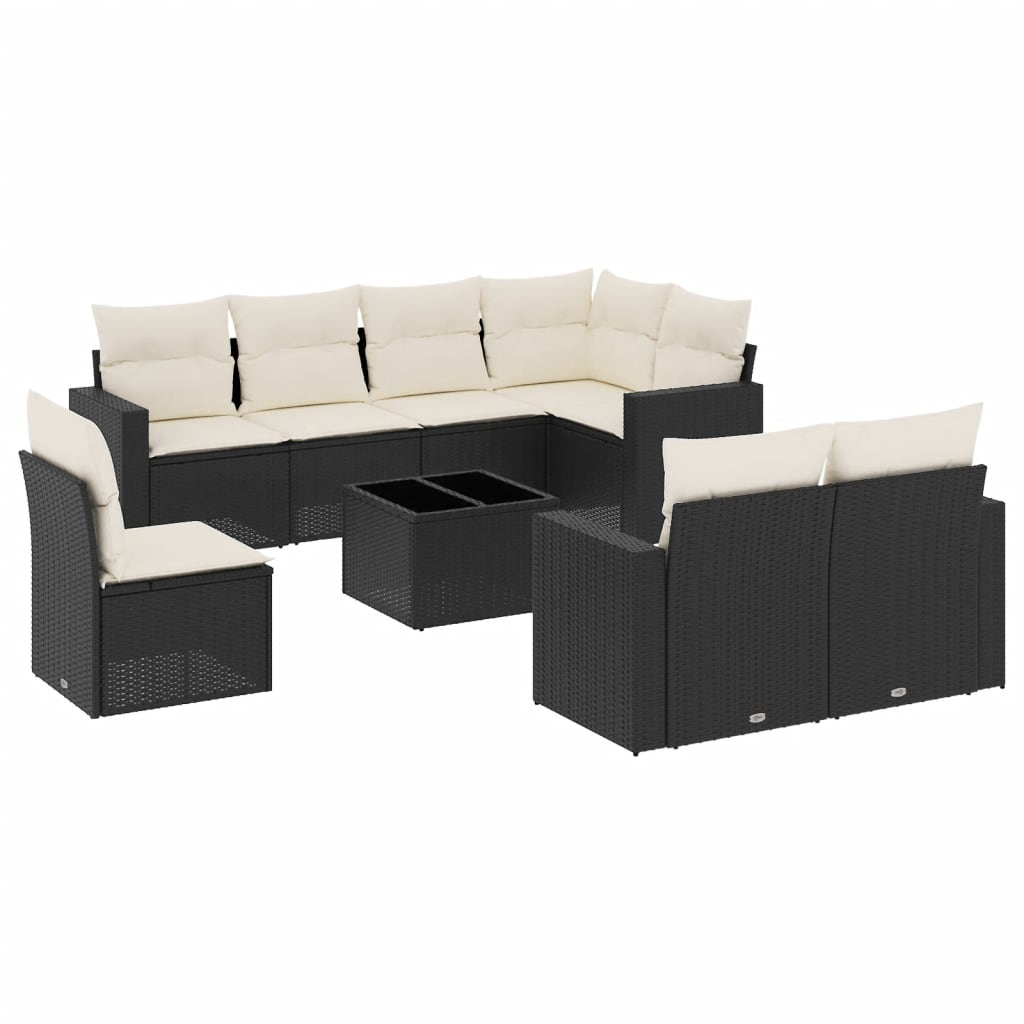 Set Divani da Giardino 9 pz con Cuscini Nero in Polyrattan 3219236