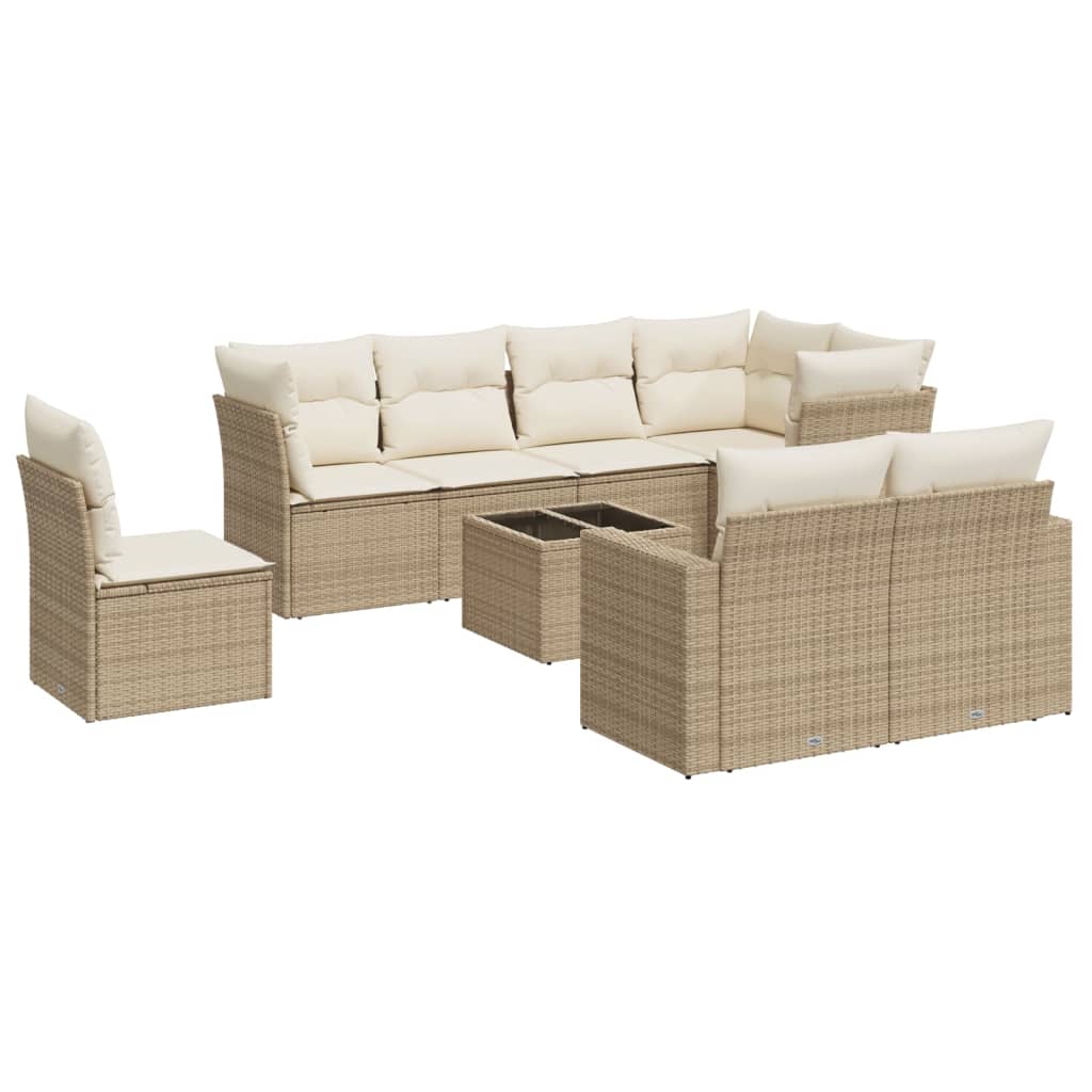 Set Divano da Giardino 9 pz con Cuscini Beige in Polyrattan 3219238