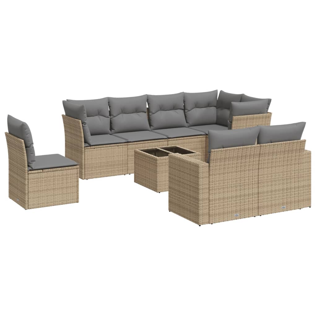 Set Divano da Giardino 9 pz con Cuscini Beige in Polyrattan 3219239