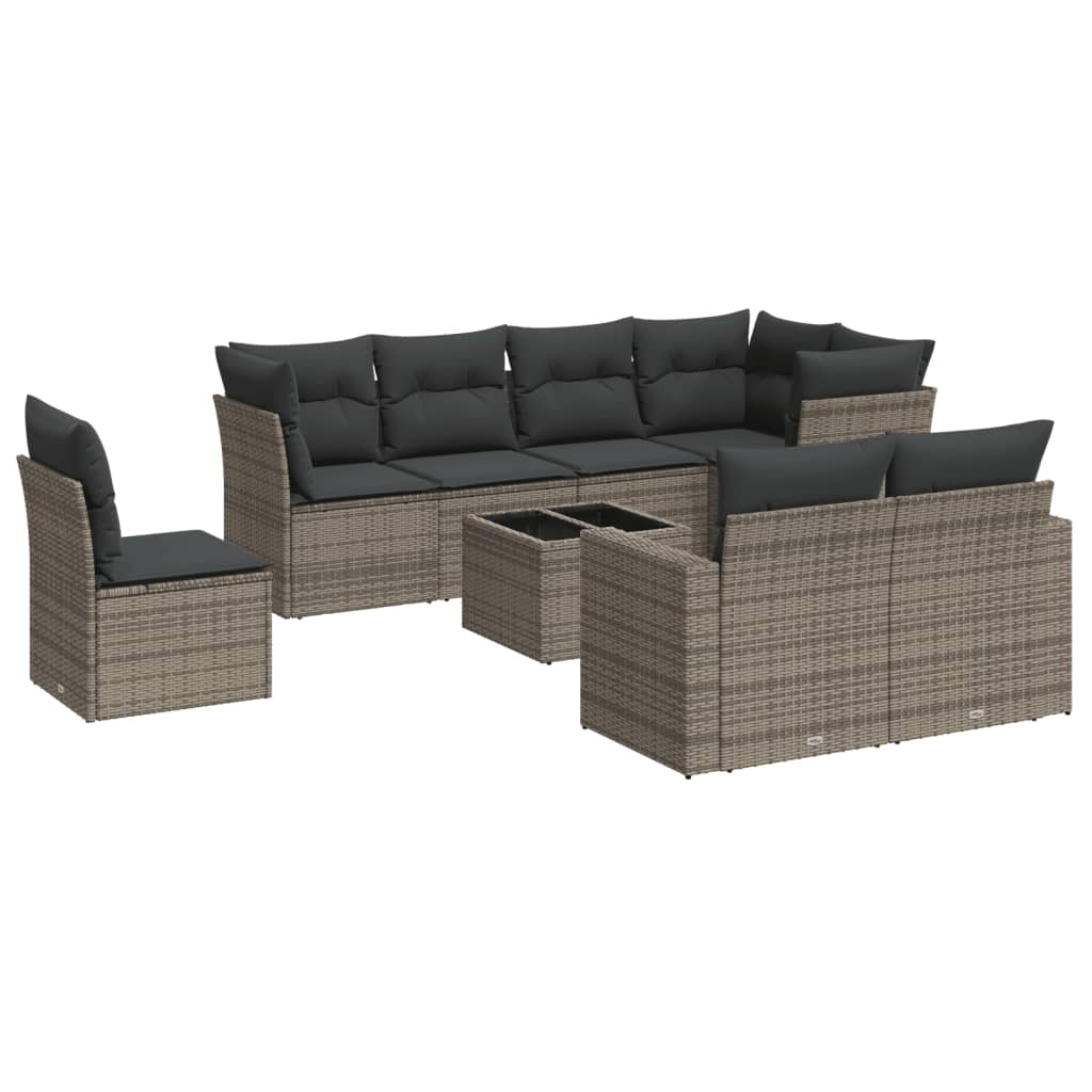 Set Divano da Giardino 9 pz con Cuscini Grigio in Polyrattan 3219240