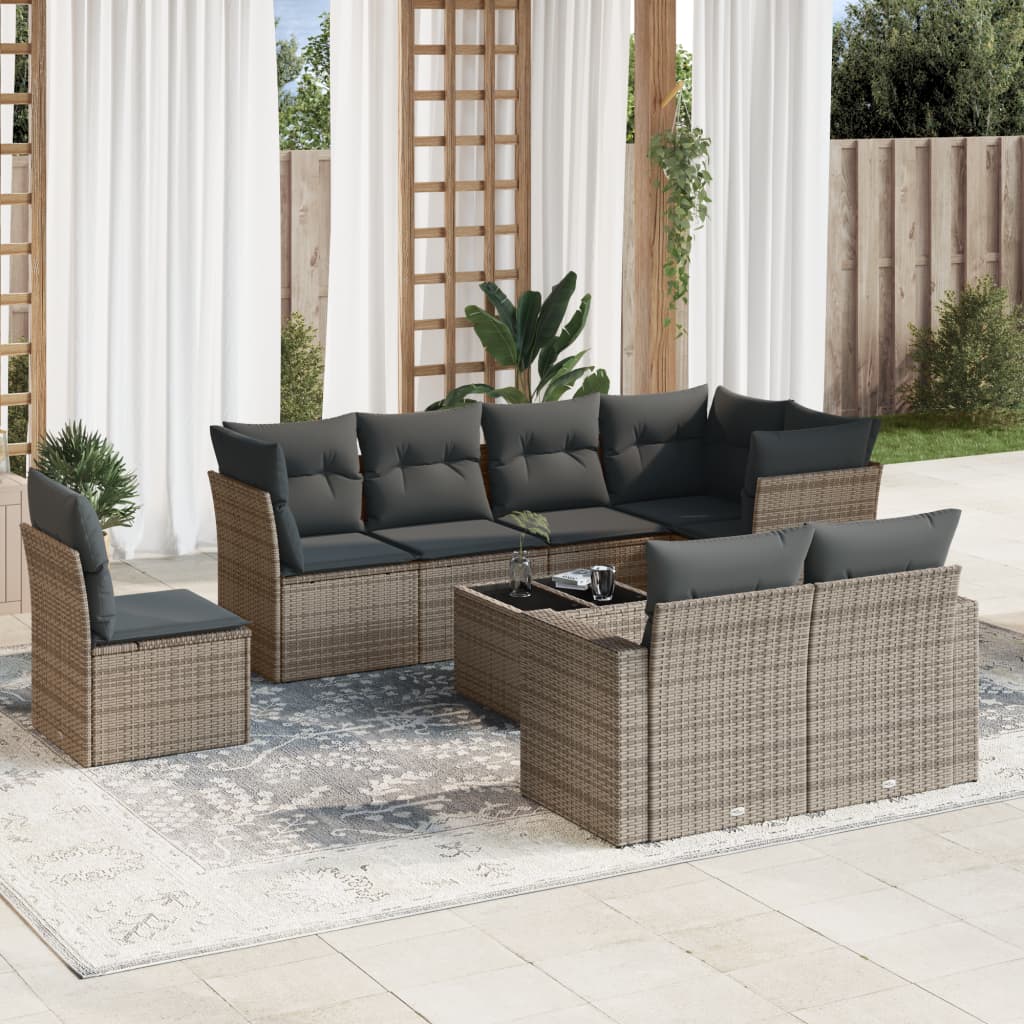 Set Divano da Giardino 9 pz con Cuscini Grigio in Polyrattan 3219240