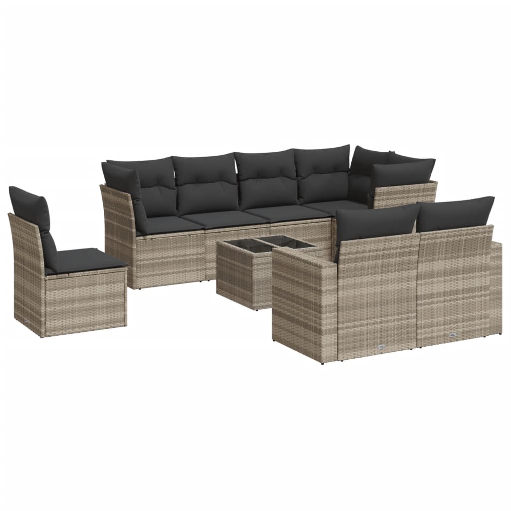 Set Divano da Giardino 9pz con Cuscini Grigio Chiaro Polyrattan 3219242