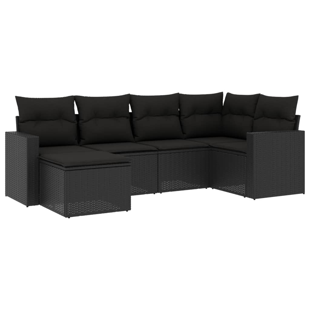 Set Divano da Giardino 6 pz con Cuscini Nero in Polyrattan 3219245