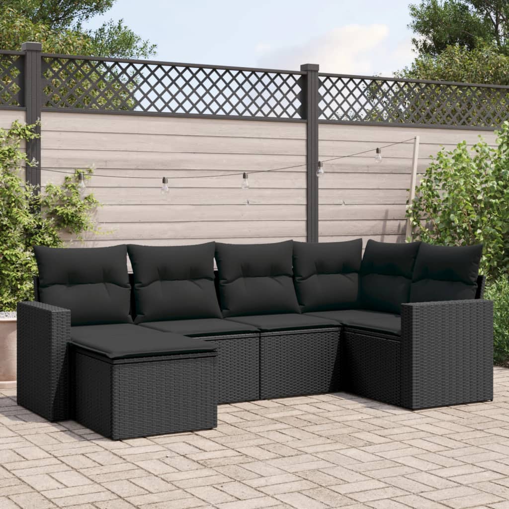 Set Divano da Giardino 6 pz con Cuscini Nero in Polyrattan 3219245