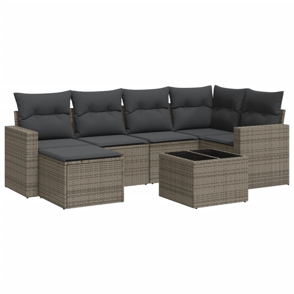 Set Divani da Giardino 7 pz con Cuscini Grigio in Polyrattan 3219260