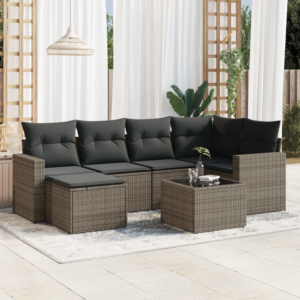 Set Divani da Giardino 7 pz con Cuscini Grigio in Polyrattan 3219260