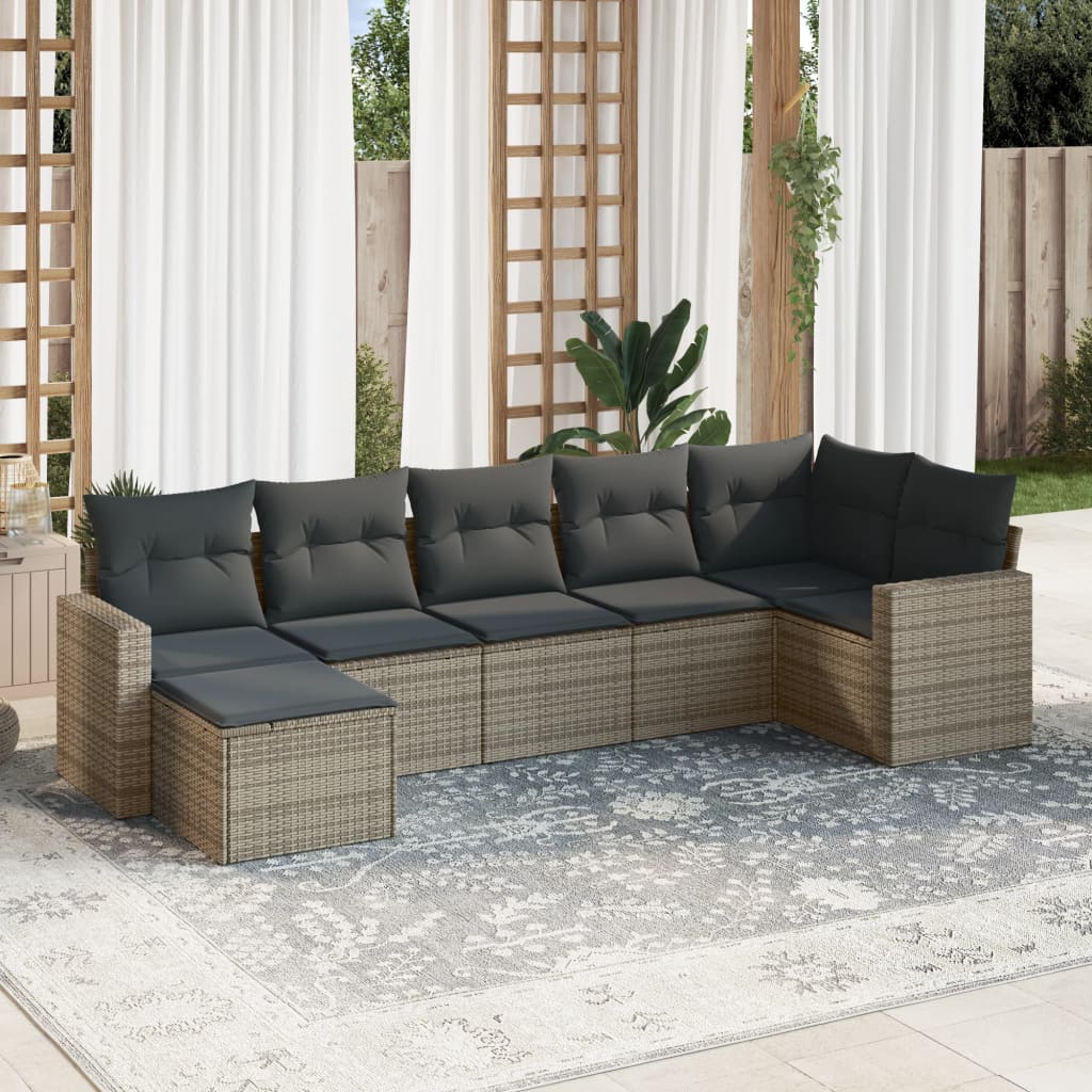 Set Divani da Giardino 7 pz con Cuscini Grigio in Polyrattancod mxl 92400