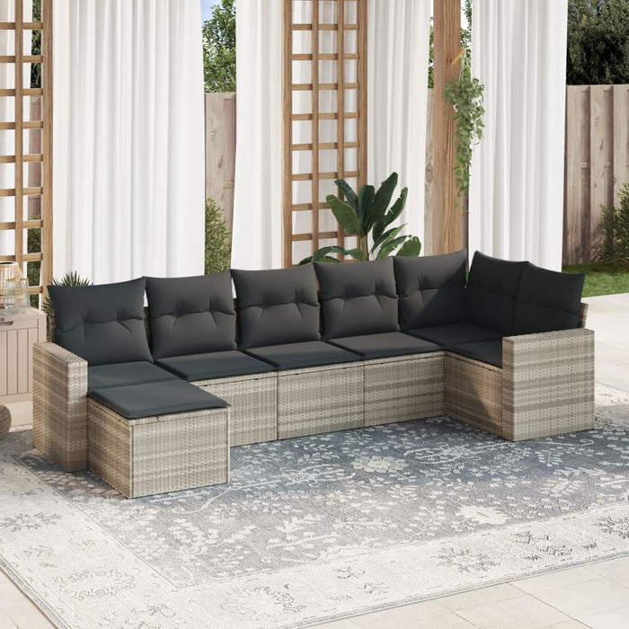 Set Divani da Giardino 7pz con Cuscini Grigio Chiaro Polyrattan 3219272