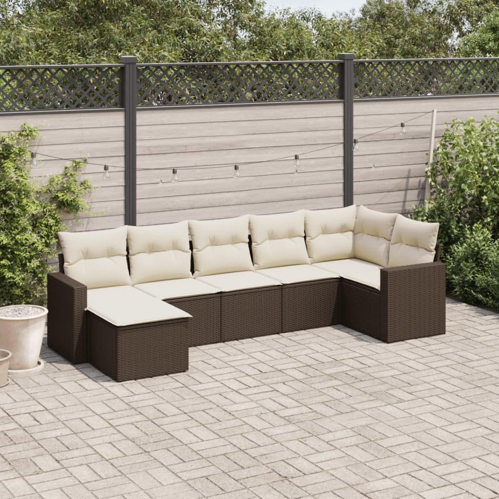 Set Divani da Giardino 7 pz con Cuscini Marrone in Polyrattancod mxl 114474