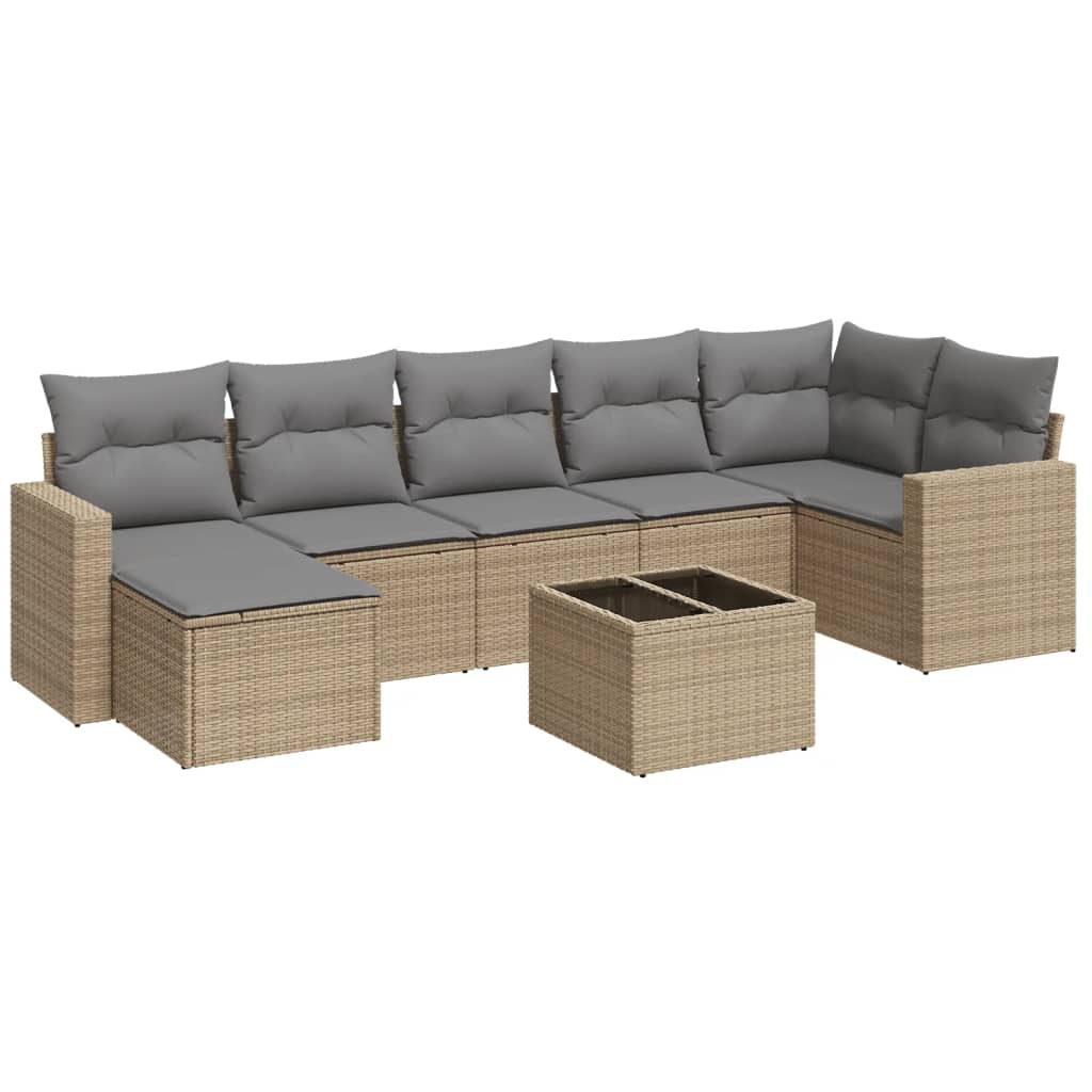 Set Divano da Giardino 8 pz con Cuscini Beige in Polyrattan 3219279