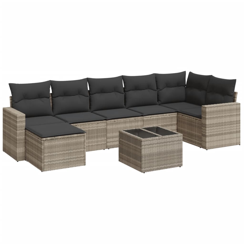 Set Divano da Giardino 8pz con Cuscini Grigio Chiaro Polyrattan 3219282