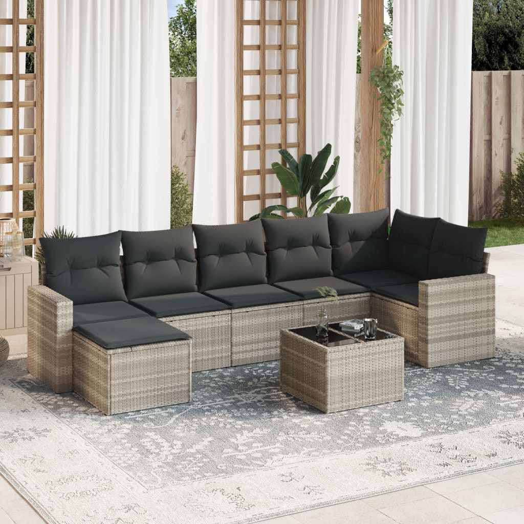 Set Divano da Giardino 8pz con Cuscini Grigio Chiaro Polyrattan 3219282