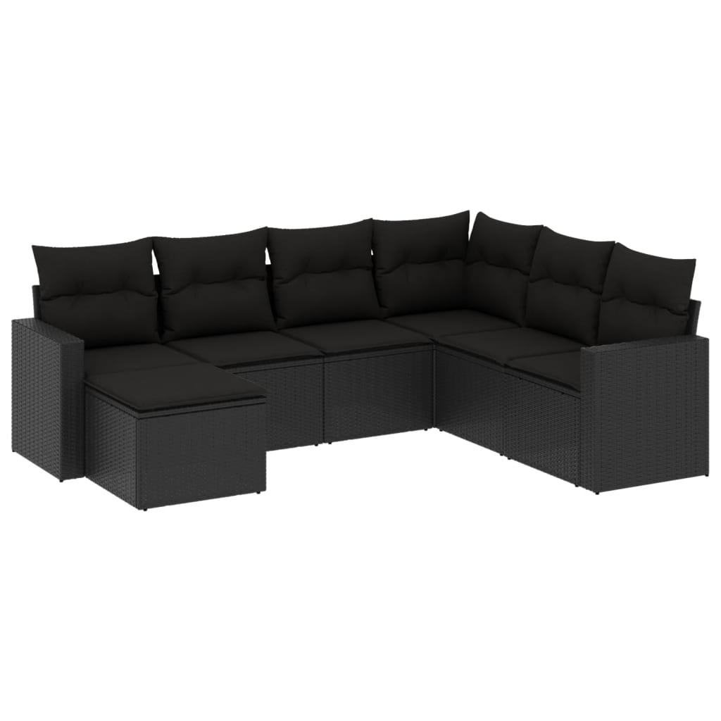 Set Divani da Giardino con Cuscini 7pz Nero Polyrattancod mxl 92395