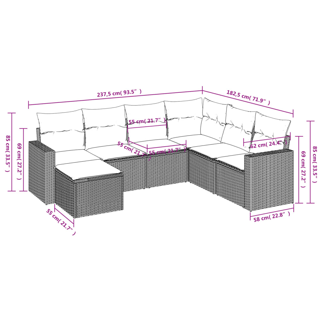 Set Divani da Giardino con Cuscini 7pz Nero Polyrattancod mxl 92395