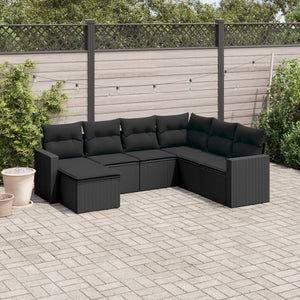 Set Divani da Giardino con Cuscini 7pz Nero Polyrattancod mxl 92395