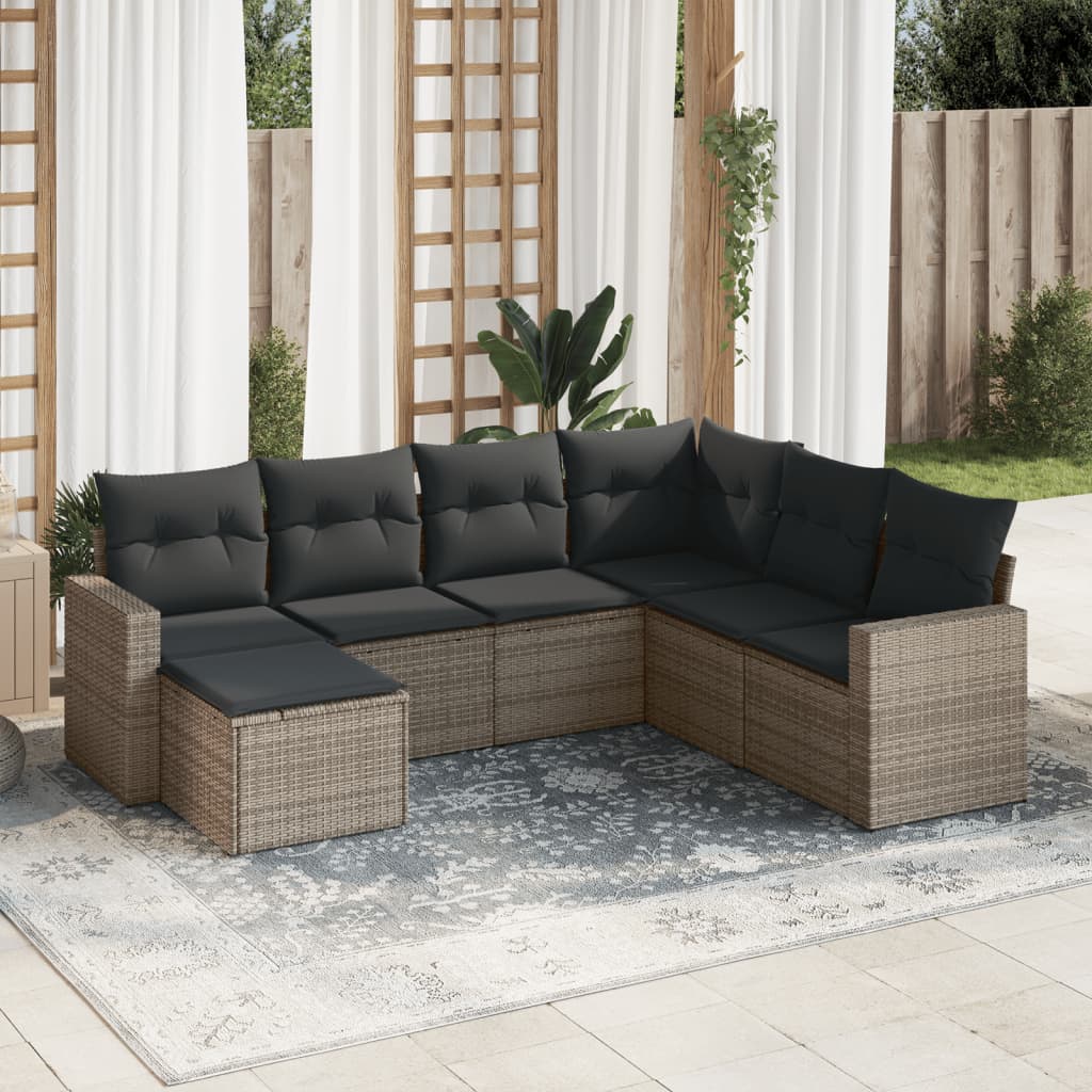 Set Divani da Giardino 7 pz con Cuscini Grigio in Polyrattancod mxl 115826