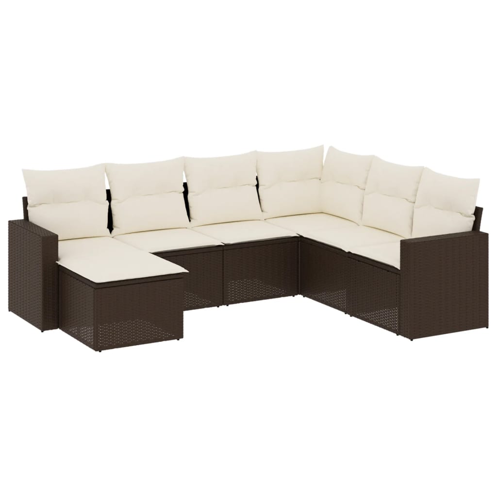 Set Divani da Giardino 7 pz con Cuscini Marrone in Polyrattan 3219293