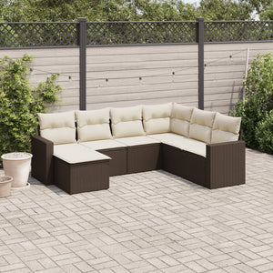 Set Divani da Giardino 7 pz con Cuscini Marrone in Polyrattan 3219293