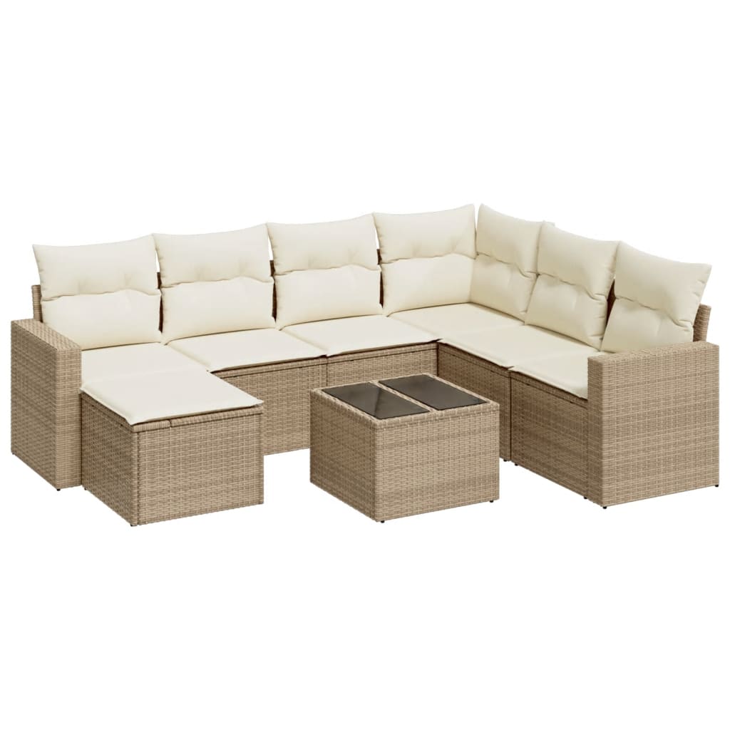 Set Divano da Giardino 8 pz con Cuscini Beige in Polyrattan 3219298