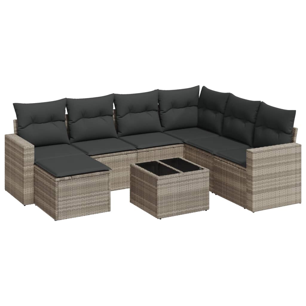 Set Divano da Giardino 8pz con Cuscini Grigio Chiaro Polyrattan 3219302