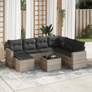 Set Divano da Giardino 8pz con Cuscini Grigio Chiaro Polyrattan 3219302