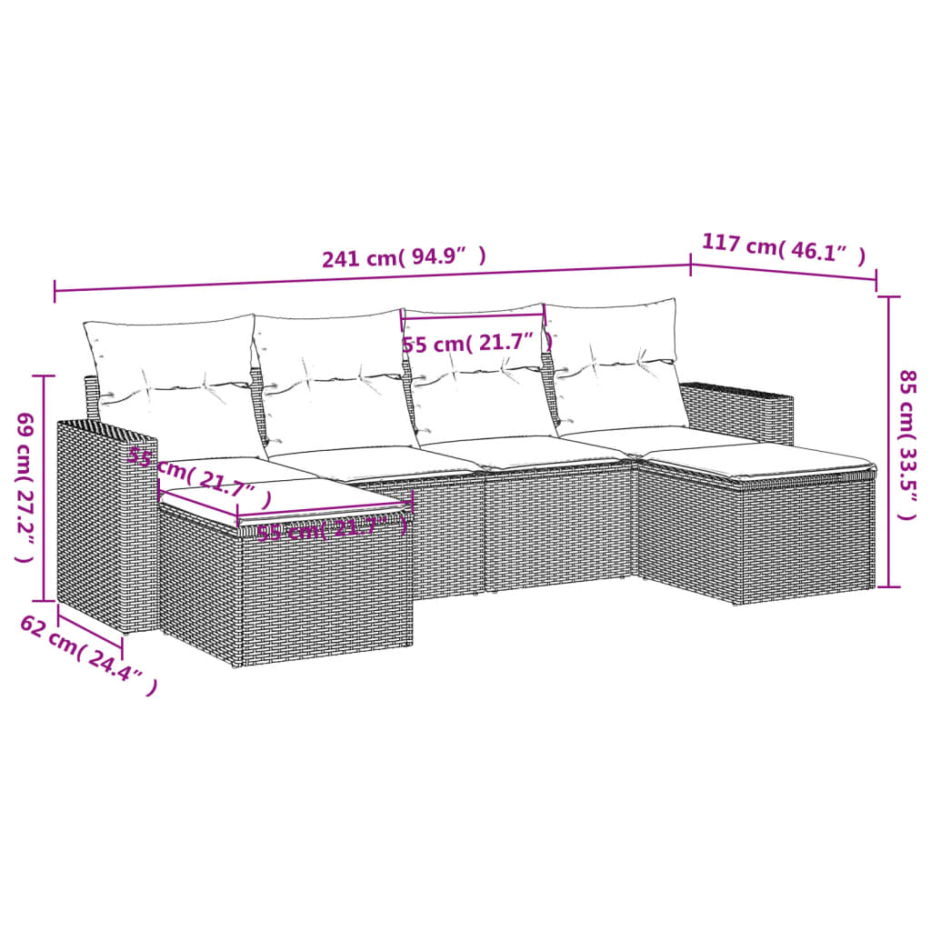 Set Divano da Giardino 6 pz con Cuscini Beige in Polyrattan 3219308