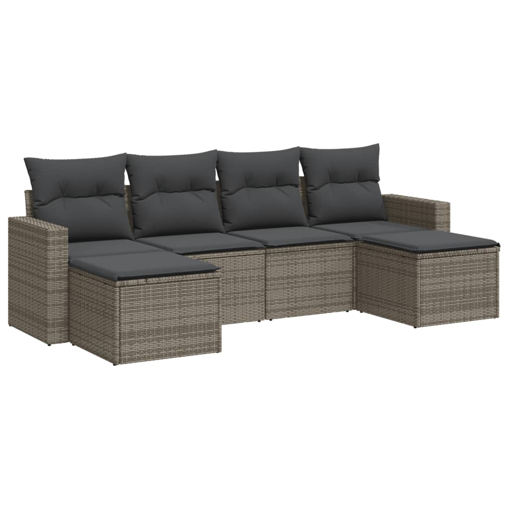 Set Divano da Giardino 6 pz con Cuscini Grigio in Polyrattan 3219310