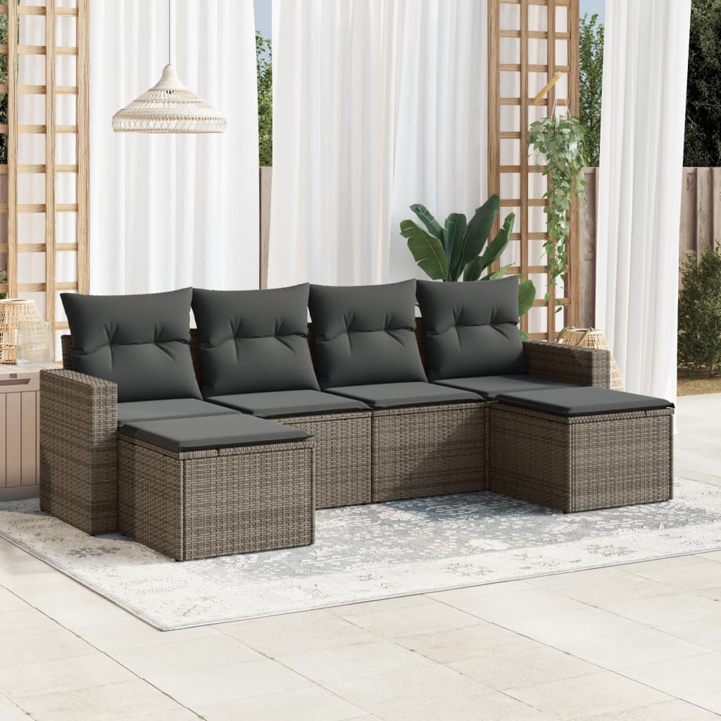 Set Divano da Giardino 6 pz con Cuscini Grigio in Polyrattan 3219310