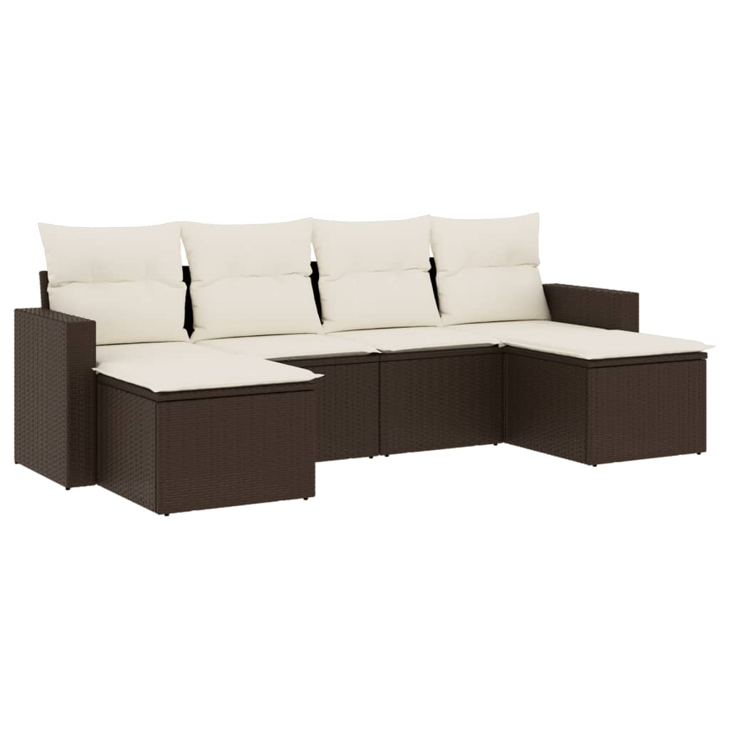 Set Divano da Giardino 6 pz con Cuscini Marrone in Polyrattan 3219313