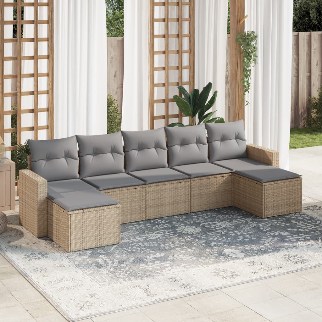 Set Divani da Giardino 7 pz con Cuscini Beige in Polyrattancod mxl 113531