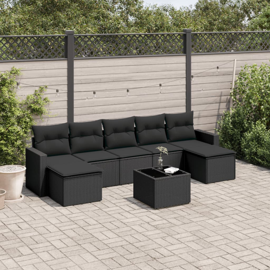 Set Divani da Giardino con Cuscini 8 pz Nero in Polyrattan 3219335