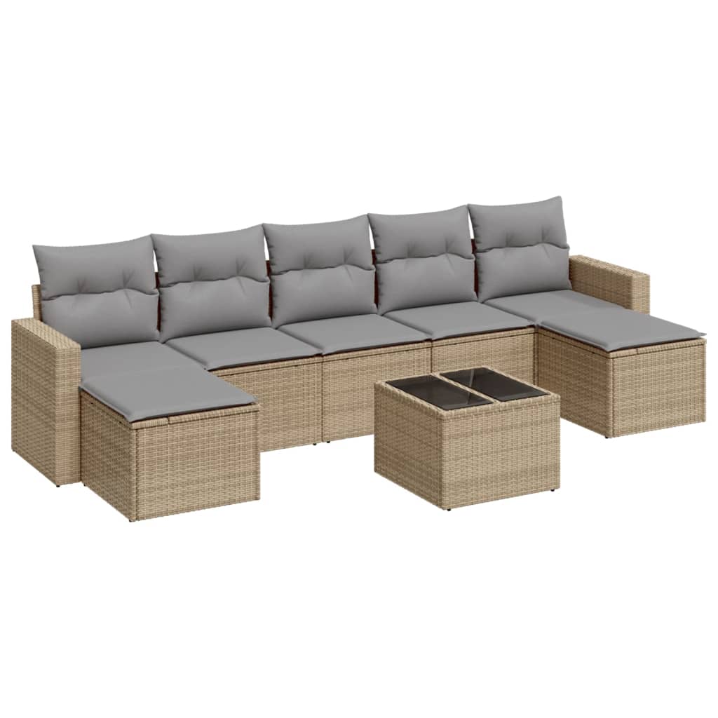 Set Divano da Giardino 8 pz con Cuscini Beige in Polyrattan 3219339