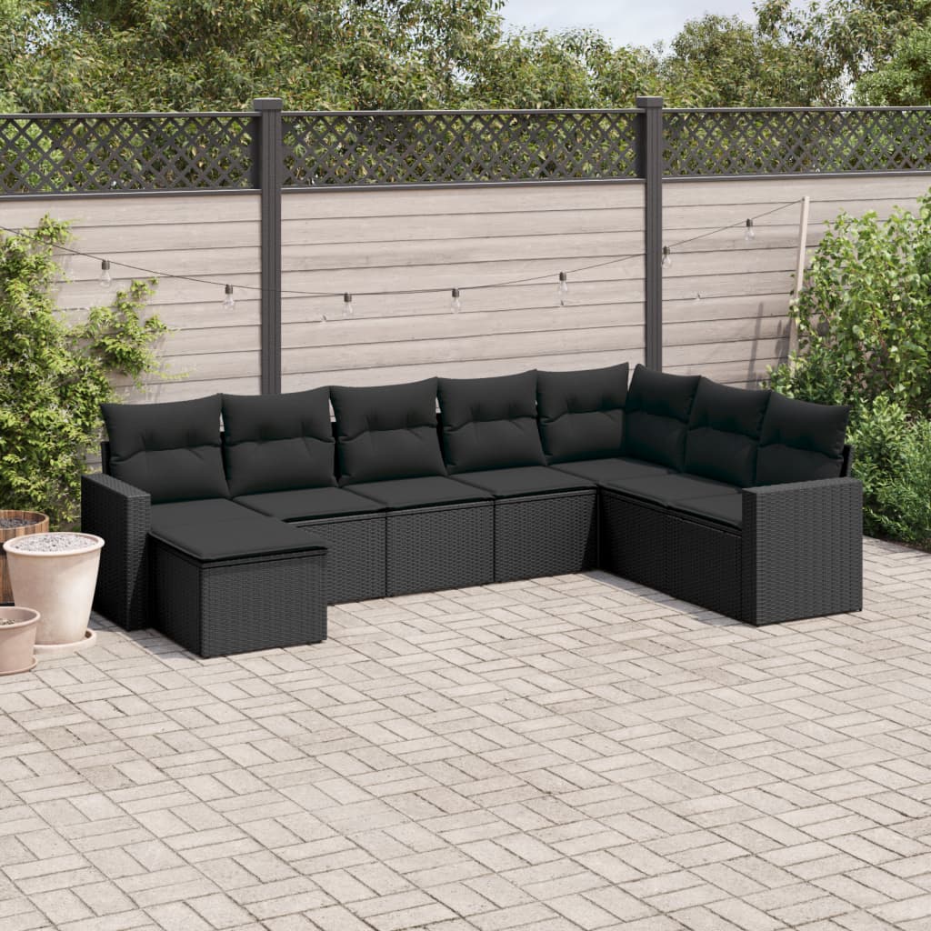 Set Divani da Giardino con Cuscini 8 pz Nero in Polyrattan 3219345