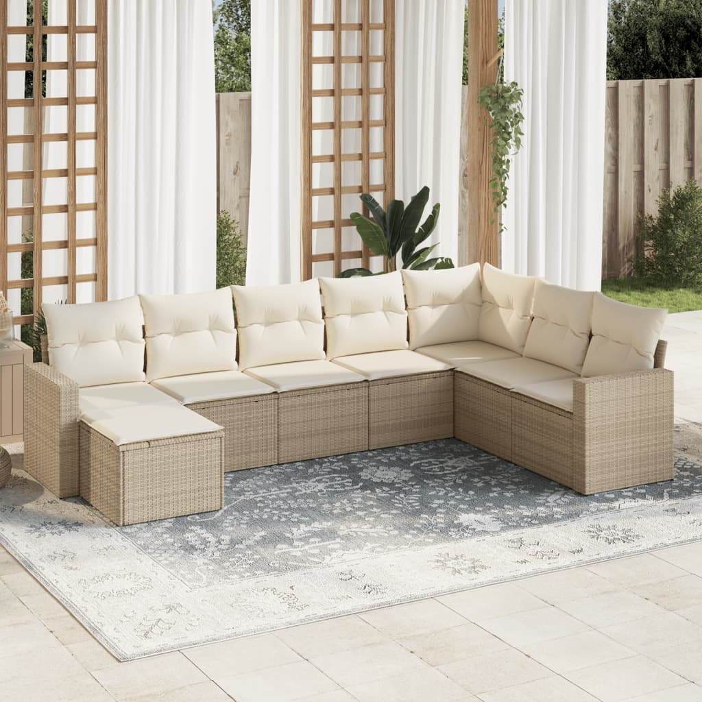 Set Divano da Giardino 8 pz con Cuscini Beige in Polyrattancod mxl 115841