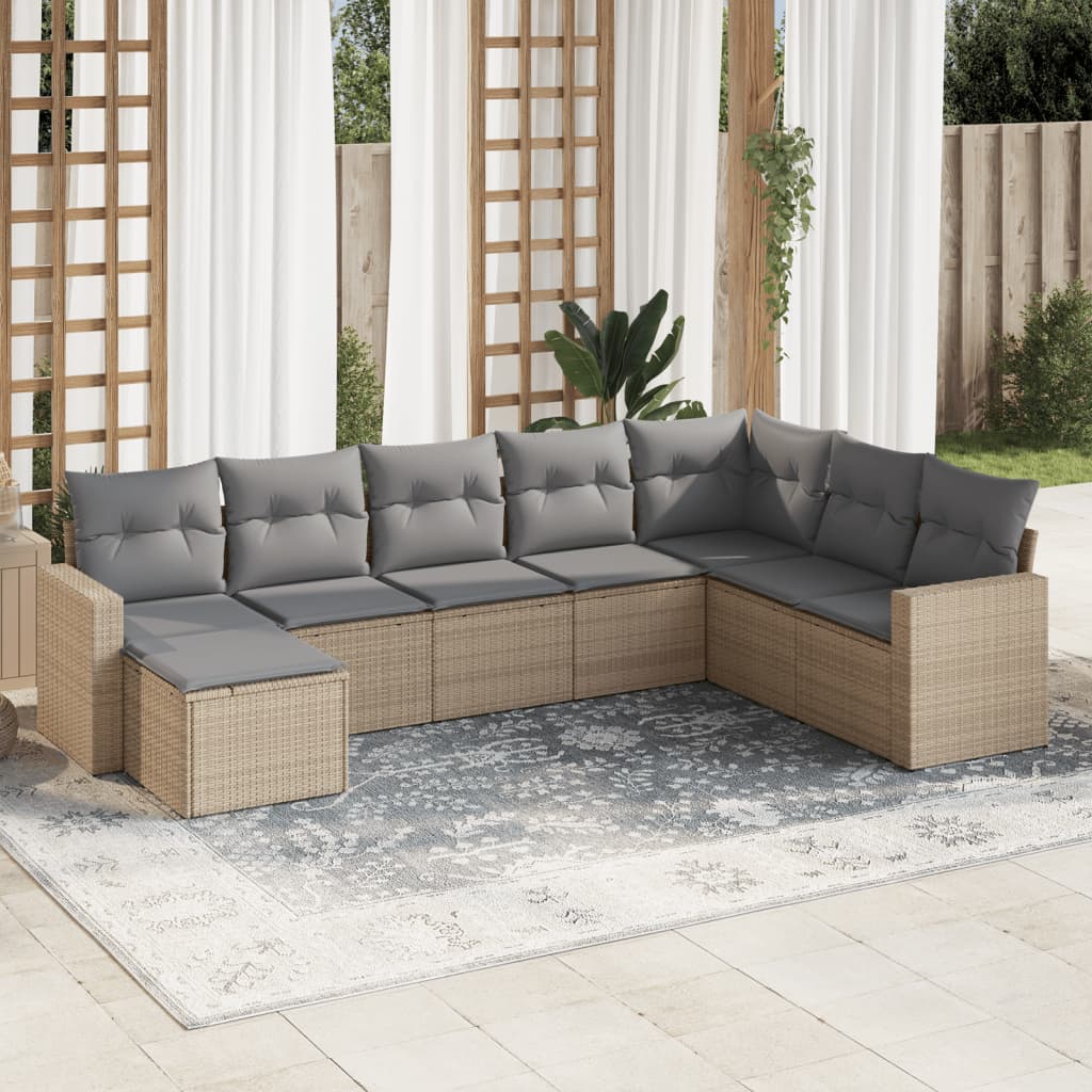 Set Divano da Giardino 8 pz con Cuscini Beige in Polyrattan 3219349