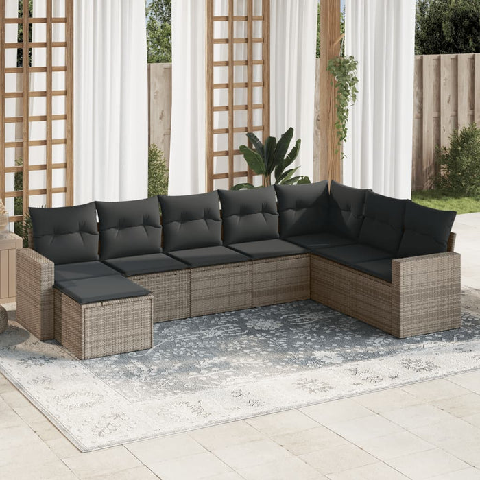 Set Divano da Giardino 8 pz con Cuscini Grigio in Polyrattan 3219350