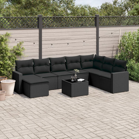 Set Divani da Giardino 9 pz con Cuscini Nero in Polyrattan 3219355