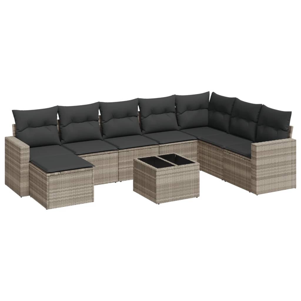 Set Divano da Giardino 9pz con Cuscini Grigio Chiaro Polyrattan 3219362