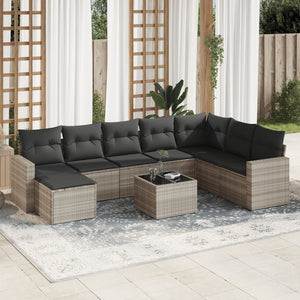 Set Divano da Giardino 9pz con Cuscini Grigio Chiaro Polyrattan 3219362