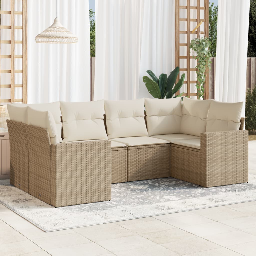 Set Divano da Giardino 6 pz con Cuscini Beige in Polyrattan 3219368