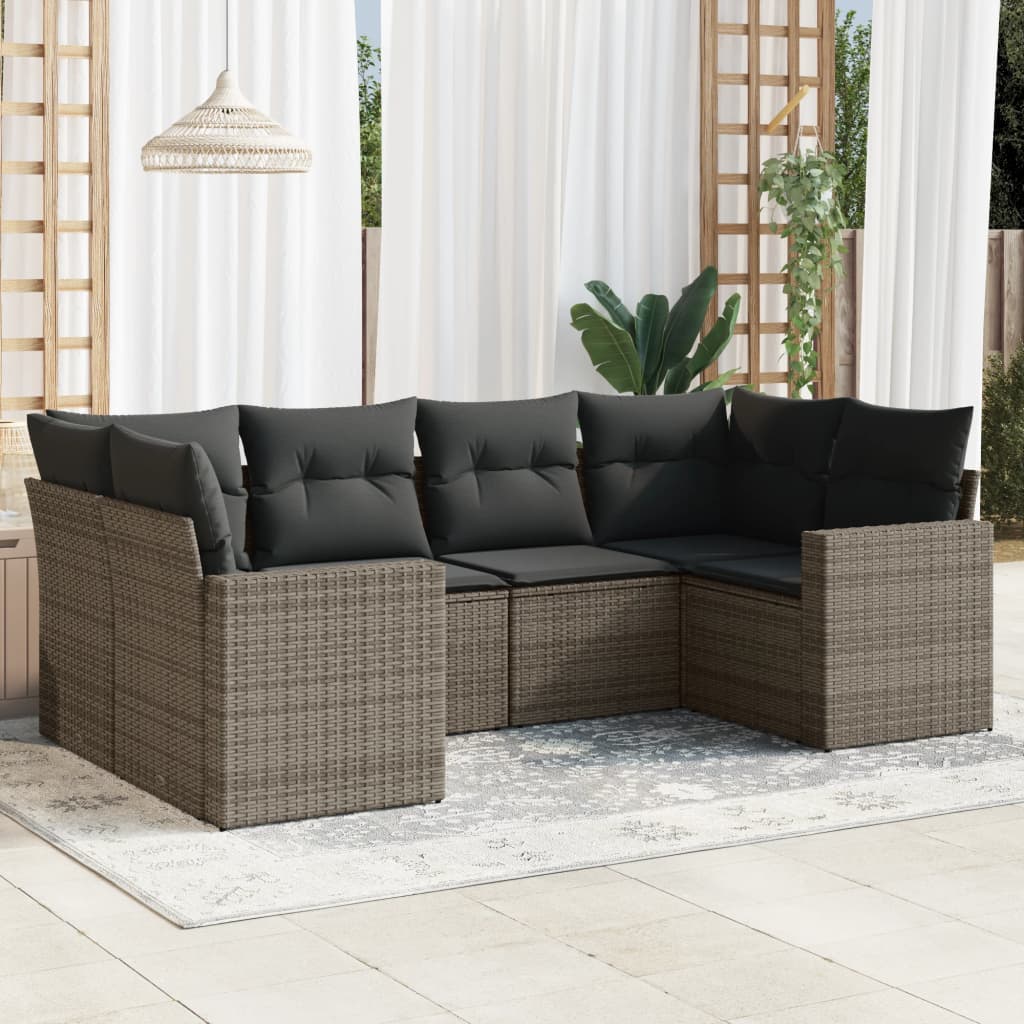 Set Divano da Giardino 6 pz con Cuscini Grigio in Polyrattan 3219370