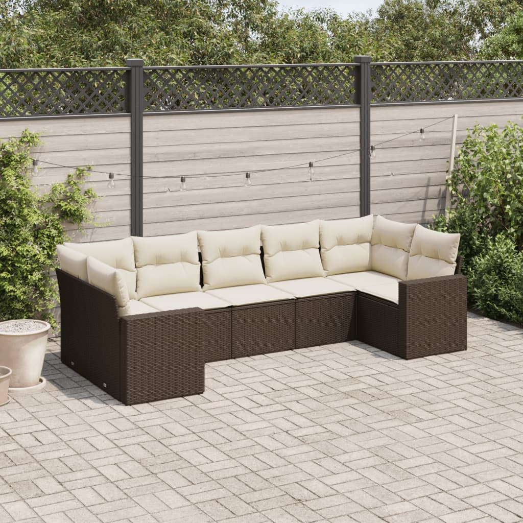 Set Divani da Giardino 7 pz con Cuscini Marrone in Polyrattancod mxl 115515